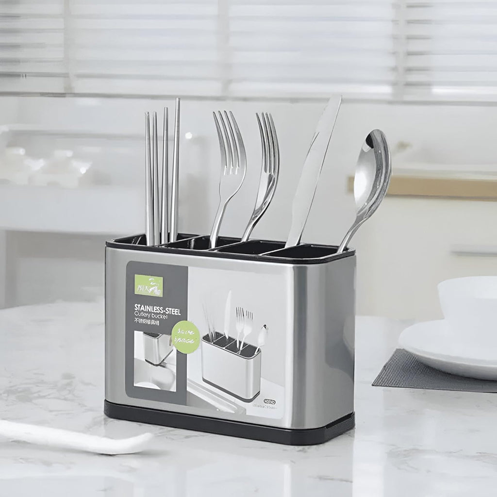 4 Compartment Cutlery Holder with Draining Tray