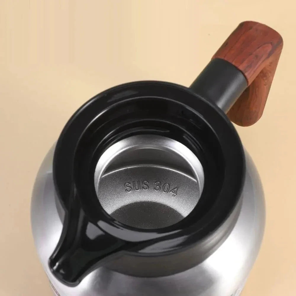 Random Color - 2000ml Temperature Display Vacuum Coffee Pot With Wooden Handle