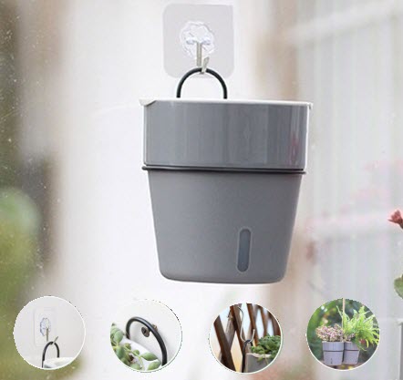 Wall Hanging Self Watering Flower Pot, Indoor Plastic Planter With Cotton Rope & Hanging Stand, Stand & Container For Water, Self Watering Style Lazy Pot & Iron Stand