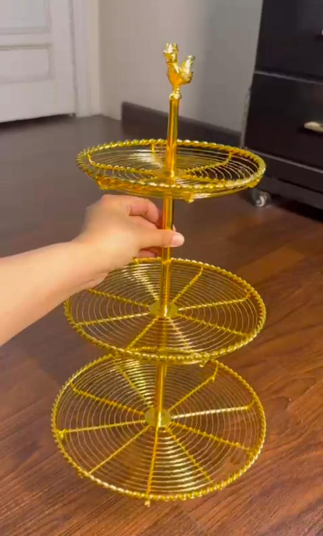 3 Tier Golden Metal Multipurposed Basket Stand