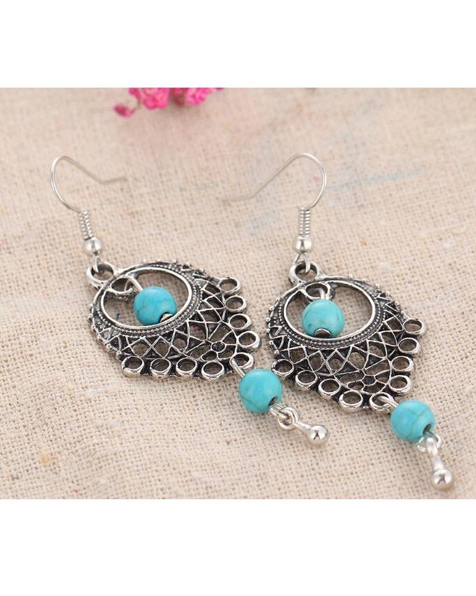 Turquoise Alloy Wind Hollow Earrings For Women