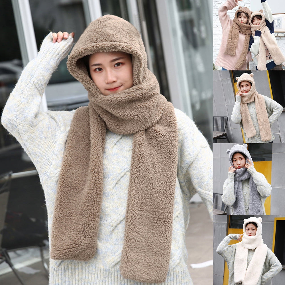 Winter Faux Fur Plush BearHood Scarf Hat & Gloves Set – Warm Winter Accessories Pakistan