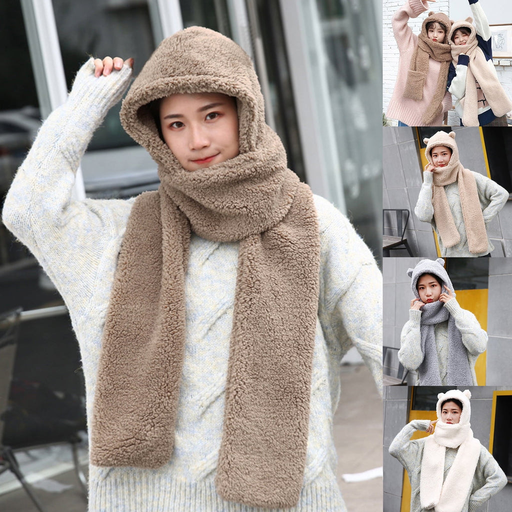 Winter Faux Fur Plush BearHood Scarf Hat & Gloves Set – Warm Winter Accessories Pakistan