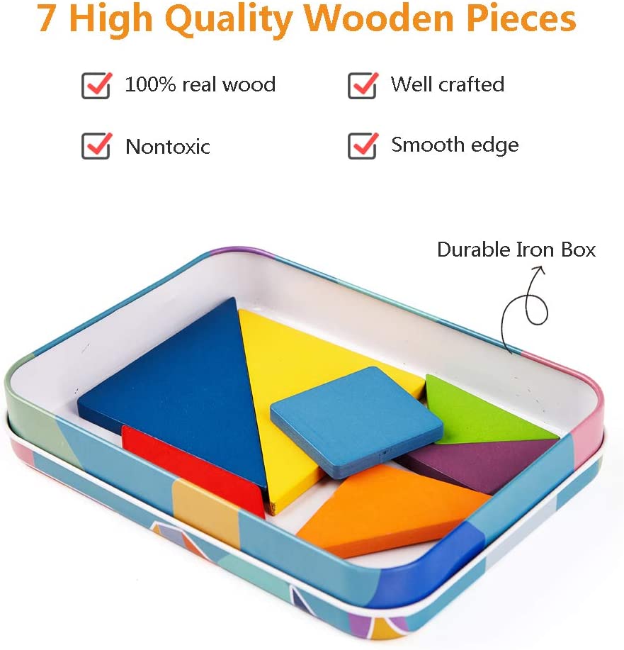 7 Pcs Kids Colorful Wooden Tangram Jigsaw Puzzle