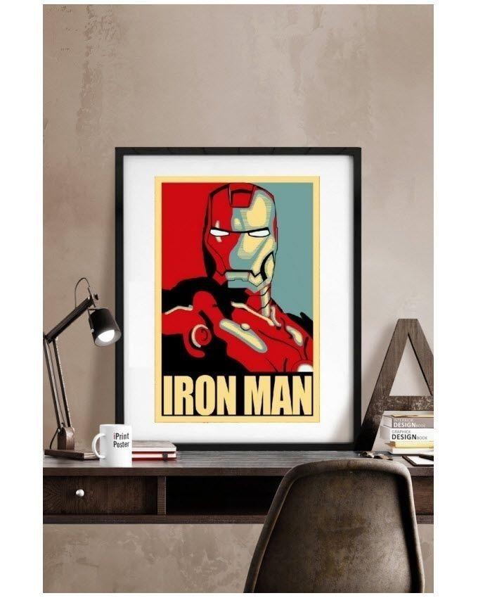 Iron Man Comic Retro Poster on Kraft Paper - Block Mounted - Multicolor