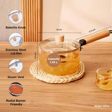 Glass Pot With Long Wooden Handle & Glass Lid