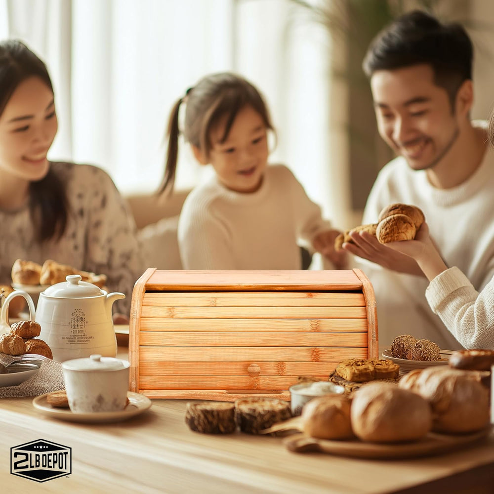 Bamboo Wooden Bread Box – Roll-Top Kitchen Storage Box