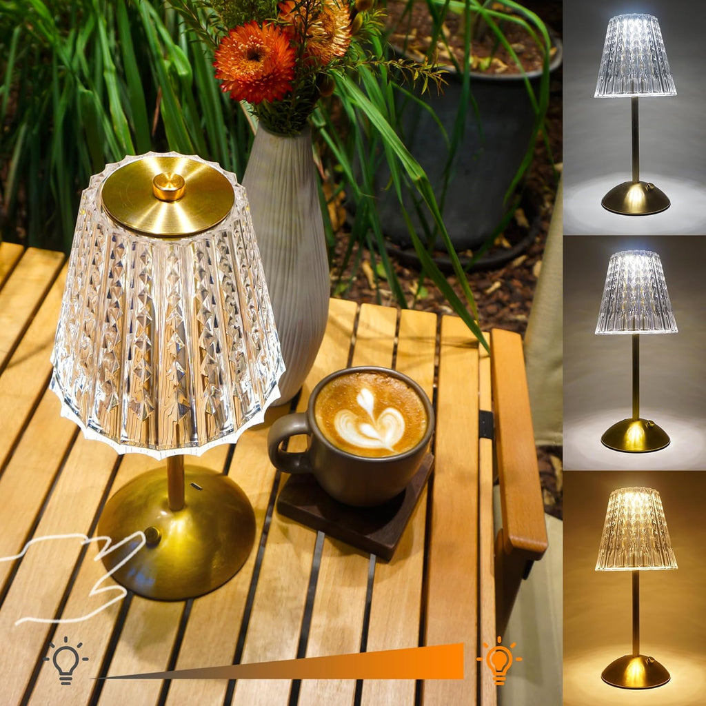 Dimmable Crystal 3 Colors LED Cordless Table Lamp