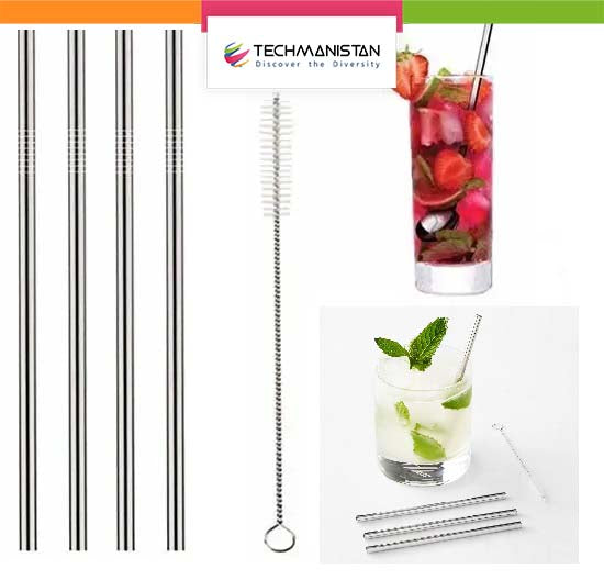 Stainless Steel Reusable Drinking Straws with Cleaning Brush