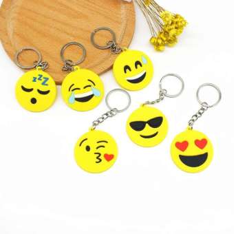 Pack of 3 - Assorted Shapes Round Plastic Materials Emoji's Keychain