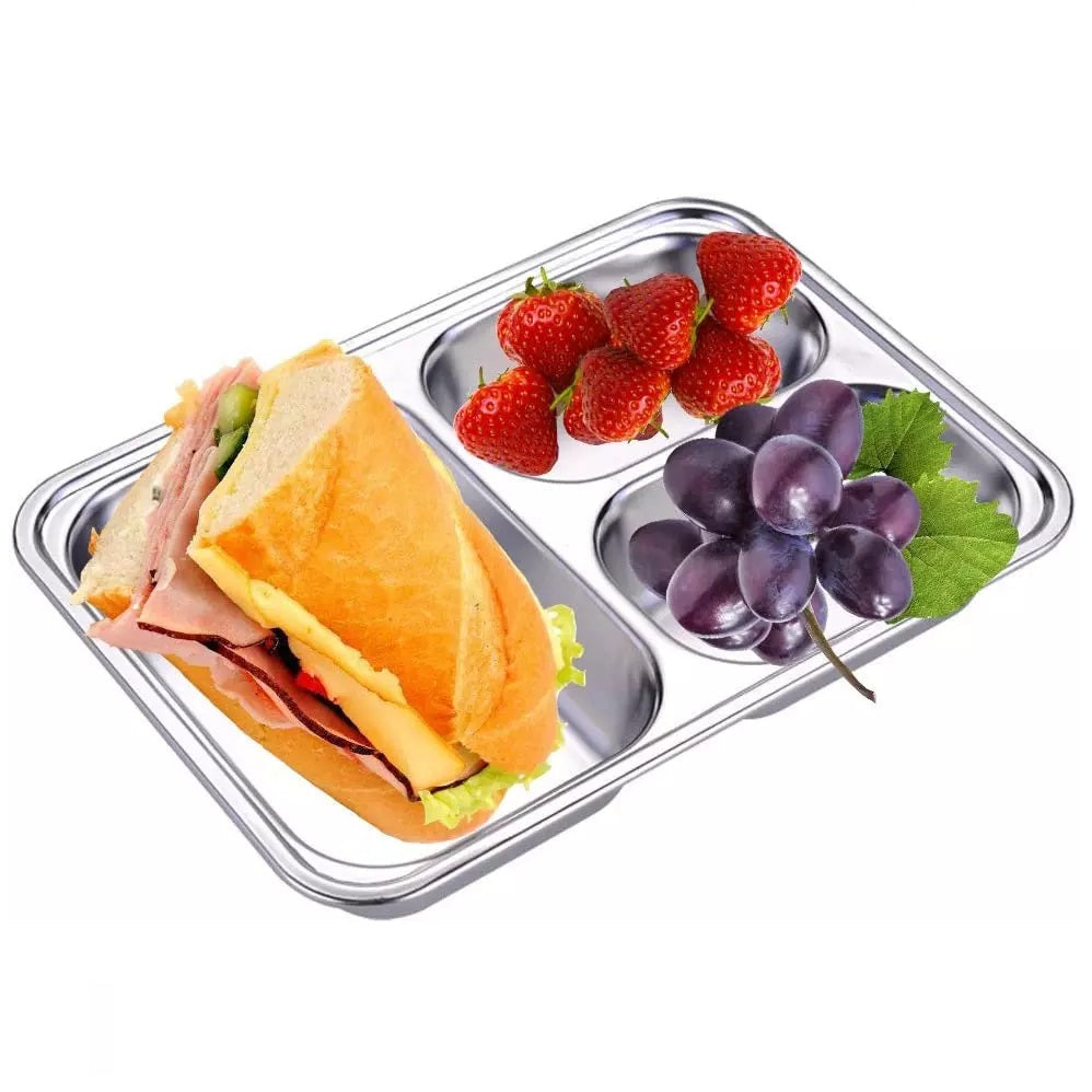 3 Compartments Stainless Steel Rectangular Thali Plate