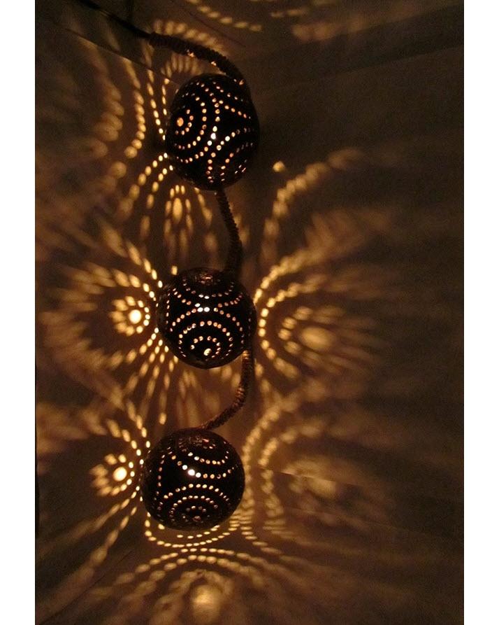 Set of 3 Globes - Natural Thai Coconut Shell Light