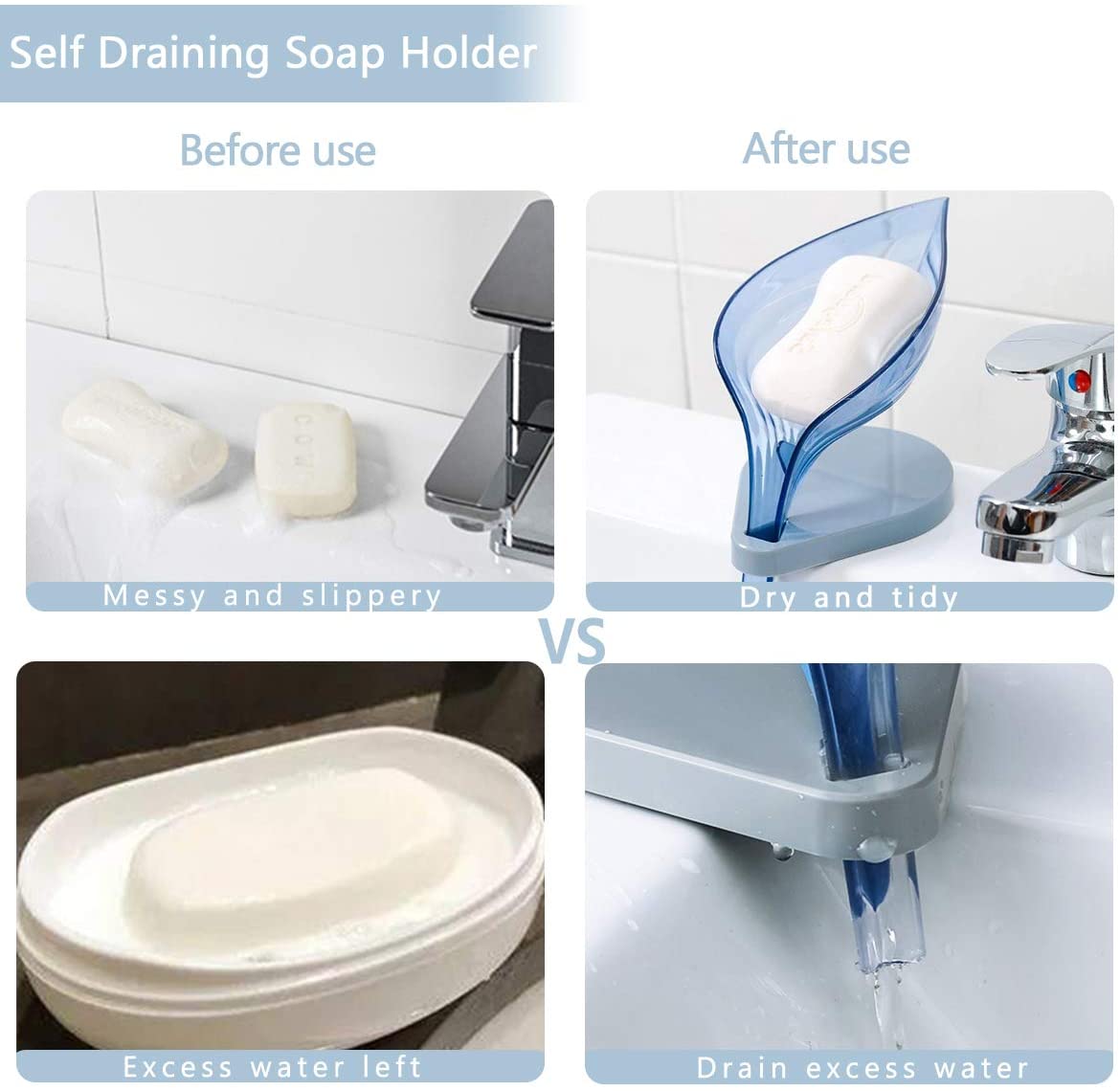 Random Color Leaf Shape Self Draining Plastic Soap Holder Self Adhesive Soap Dish Soap Case Drainage Soap Base for Shower Bathroom Kitchen