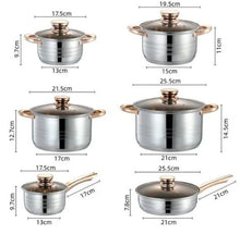 12-Piece Classic Stainless Steel Golden Handles Cookware Set