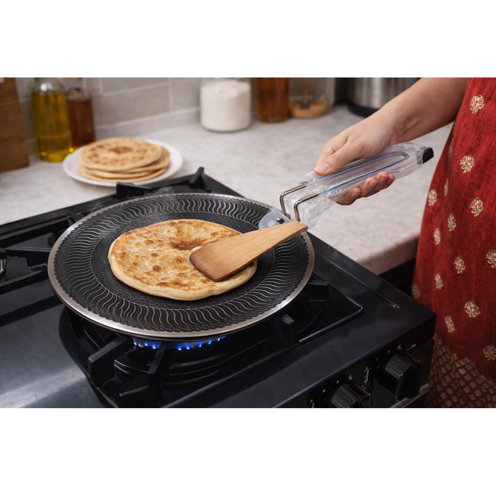 Double Sided Laser Coated Honeycomb Tawa with Single Handle