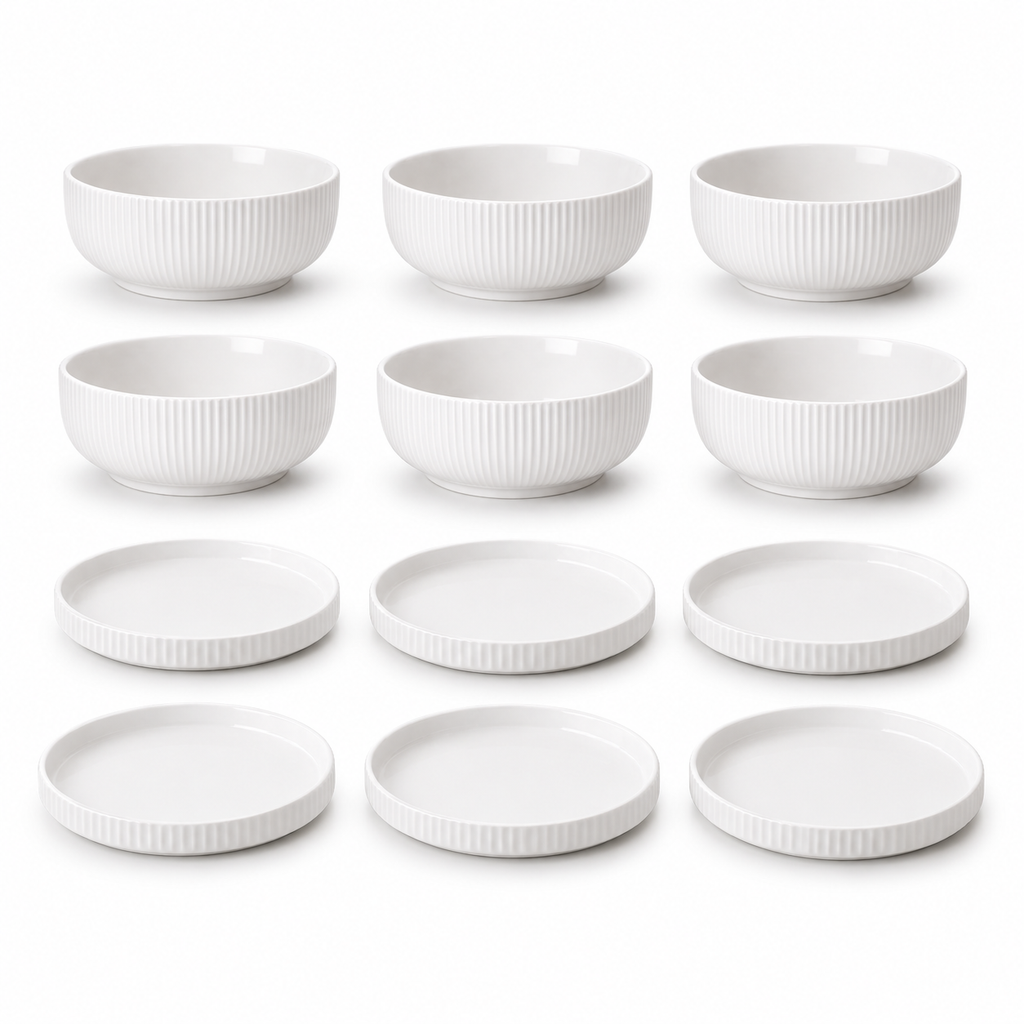 White Ceramic Plate & Bowl Set – 6 & 12 Piece