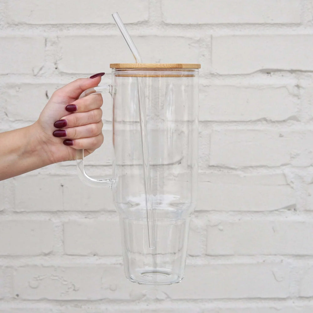900ml Glass Tumbler with Bamboo Lid & Straw