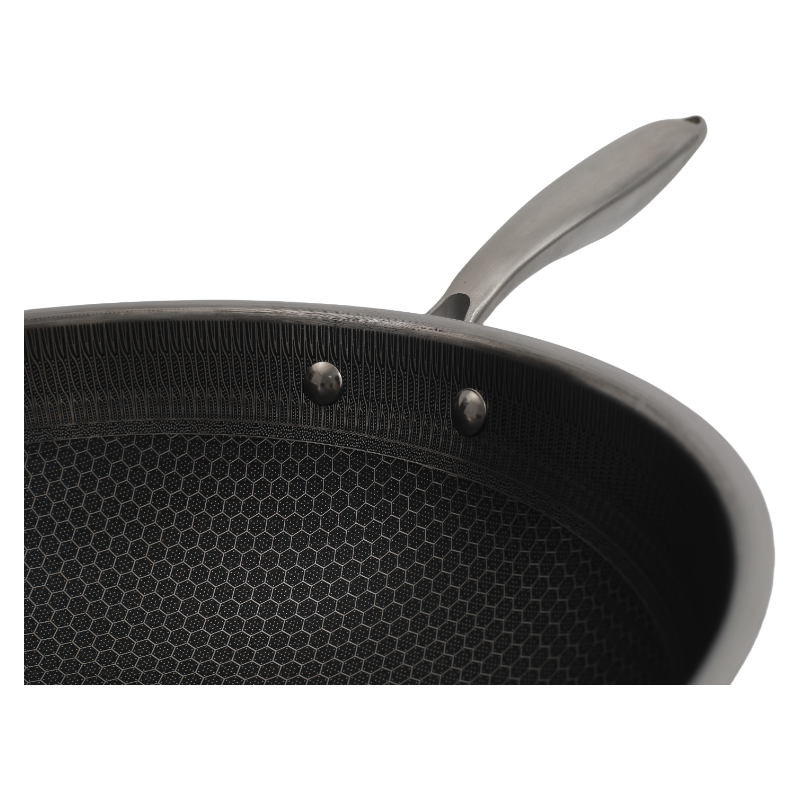 Single Handle Double Sided Laser Coated Honeycomb Stainless Steel Wok With Lid