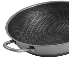 Single Handle Double Sided Laser Coated Honeycomb Stainless Steel Wok With Lid