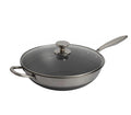 Single Handle Double Sided Laser Coated Honeycomb Stainless Steel Wok With Lid