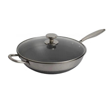Single Handle Double Sided Laser Coated Honeycomb Stainless Steel Wok With Lid