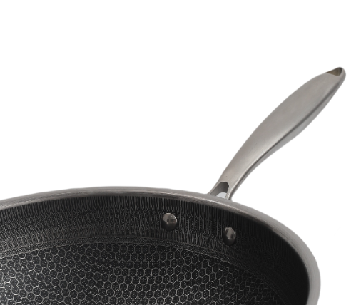 Single Handle Double Sided Laser Coated Honeycomb Stainless Steel Wok With Lid