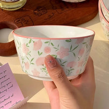 1Piece - Pink Floral Ceramic Bowl