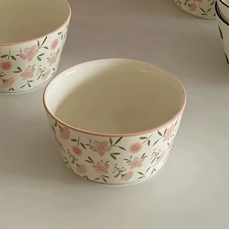 1Piece - Pink Floral Ceramic Bowl
