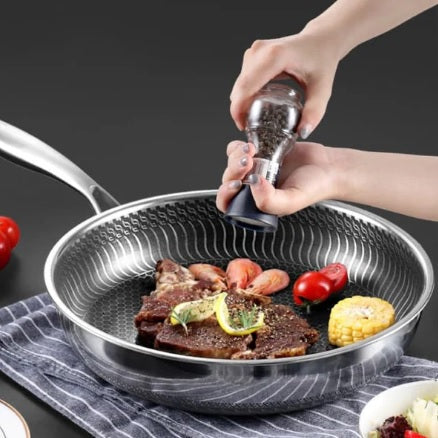 Double Sided Laser Coated Honeycomb Frying Pan with Glass Lid