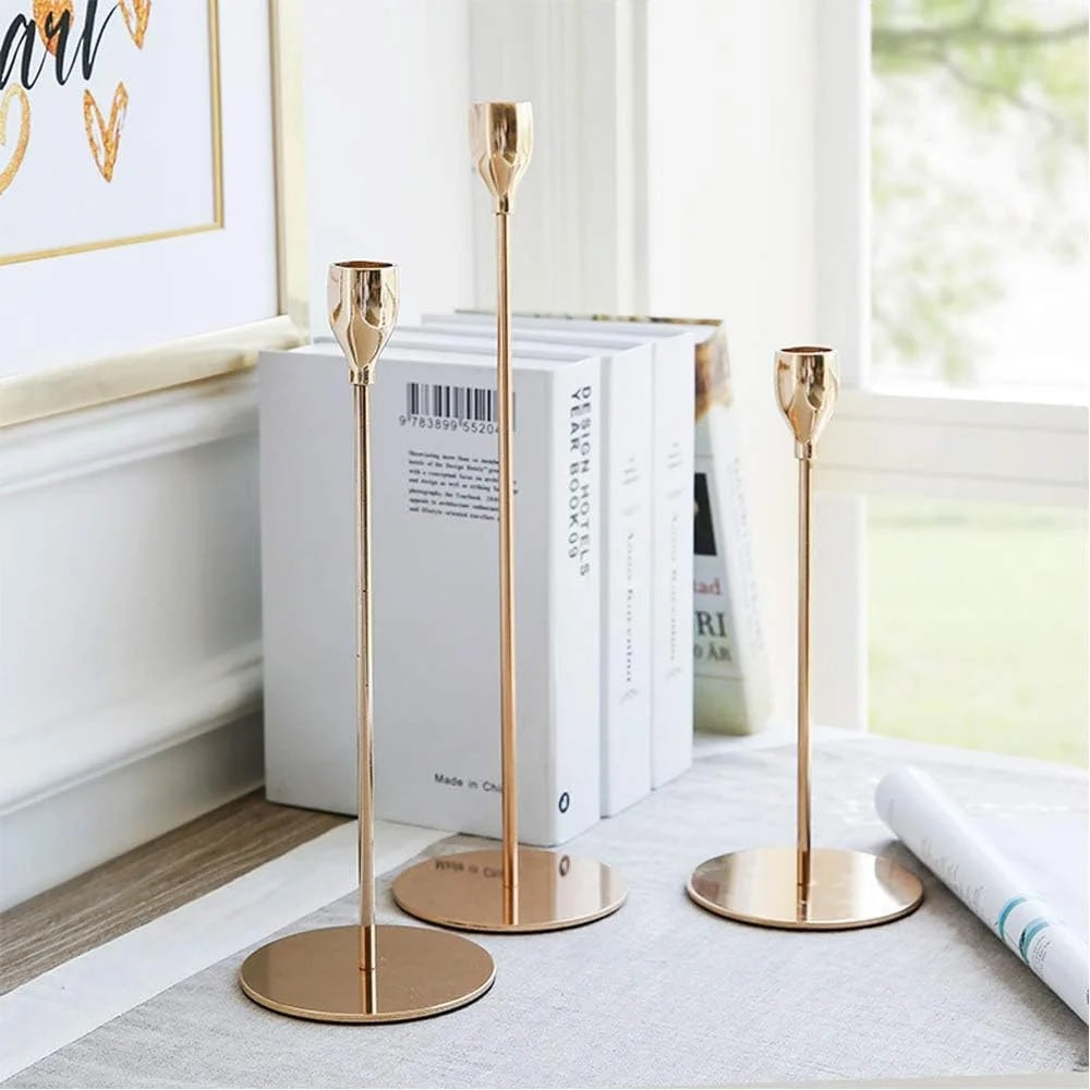 Set of 3 - Golden Candle Holders