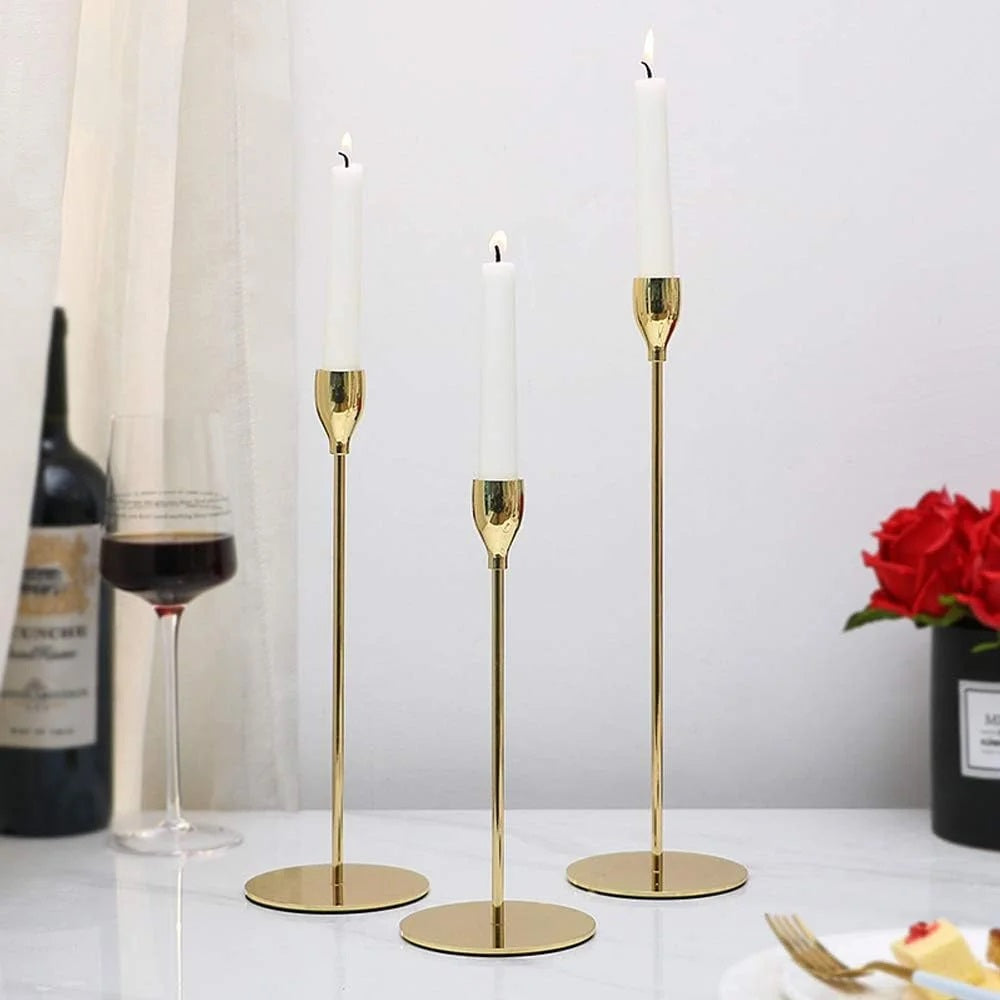 Set of 3 - Golden Candle Holders