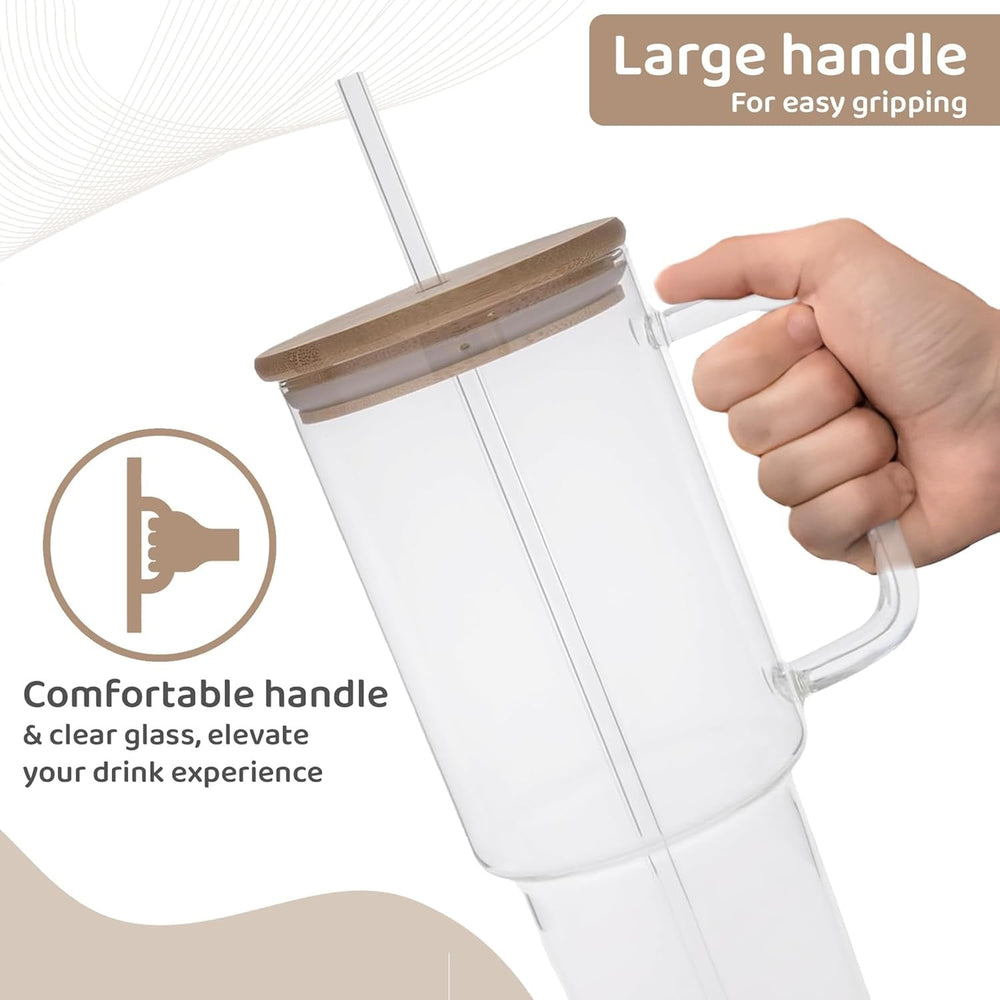 900ml Glass Tumbler with Bamboo Lid & Straw