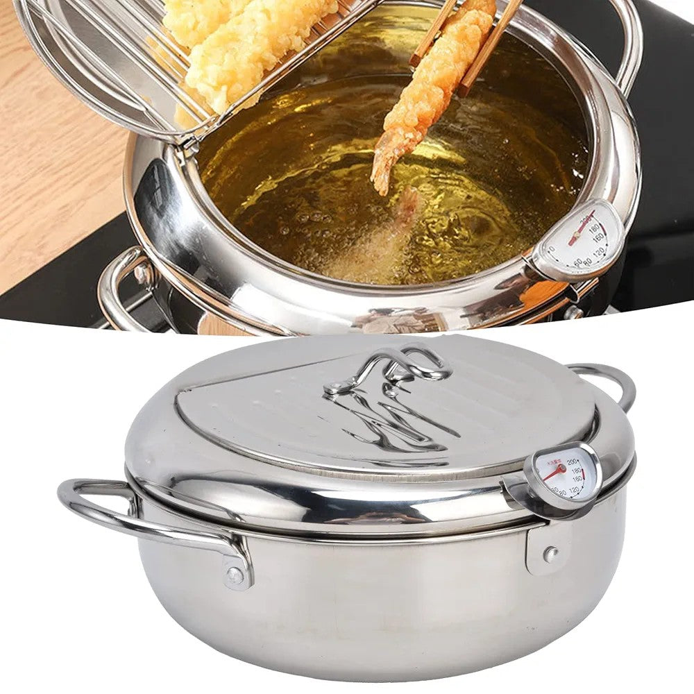 Stainless Steel Deep Fryer Pot with Thermometer