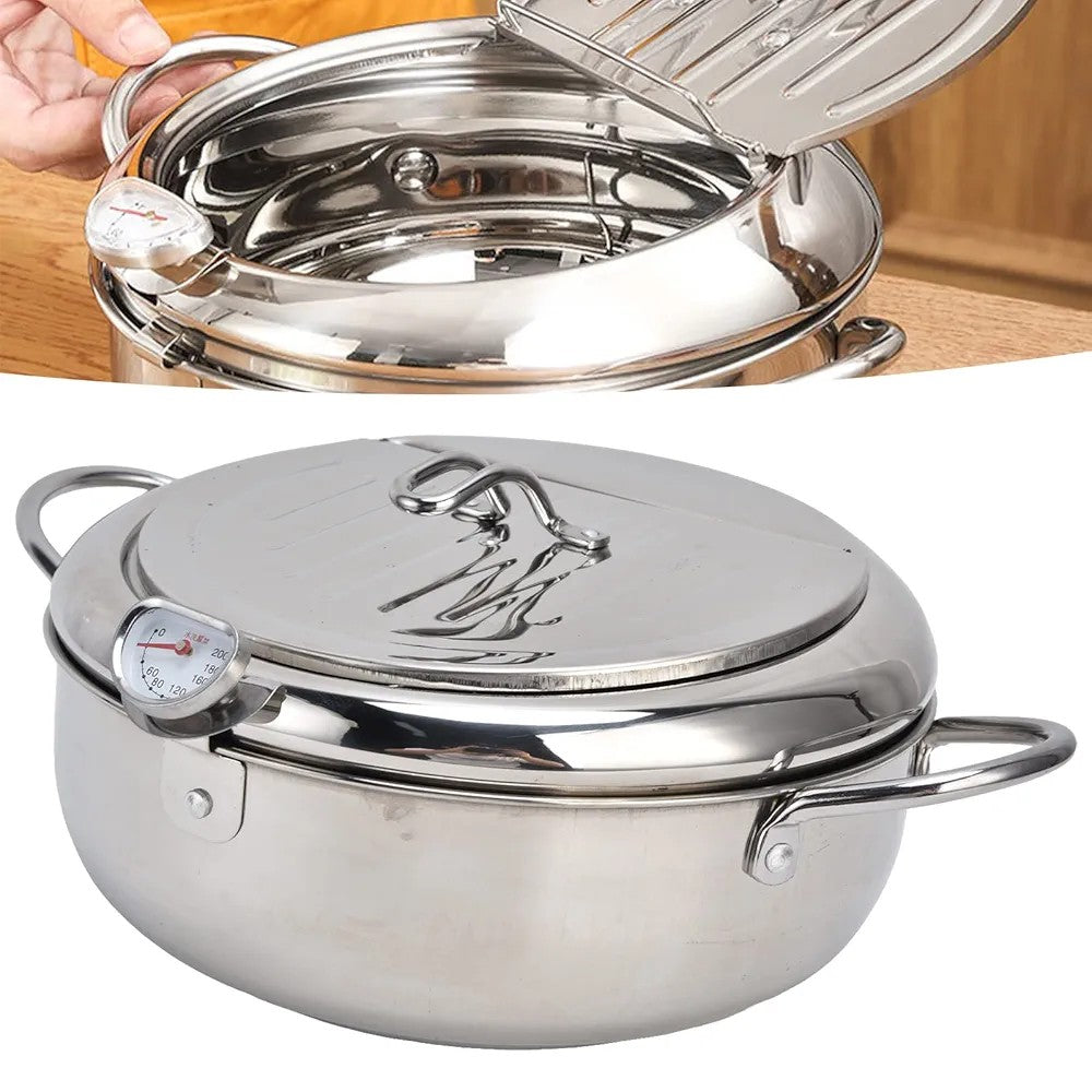 Stainless Steel Deep Fryer Pot with Thermometer