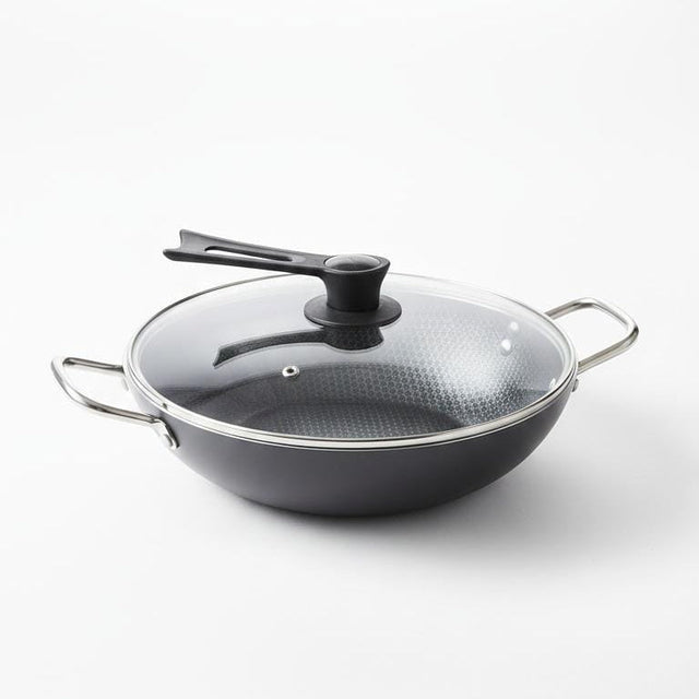 Dual Handles Honeycomb Laser Coated Wok With Lid Karahi