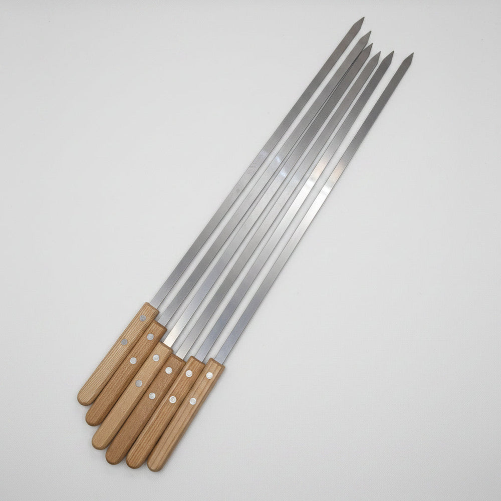 Premium Stainless Steel BBQ Skewers with Wooden Handle – Seekh Kabab Rods (3 & 6 Piece Set)
