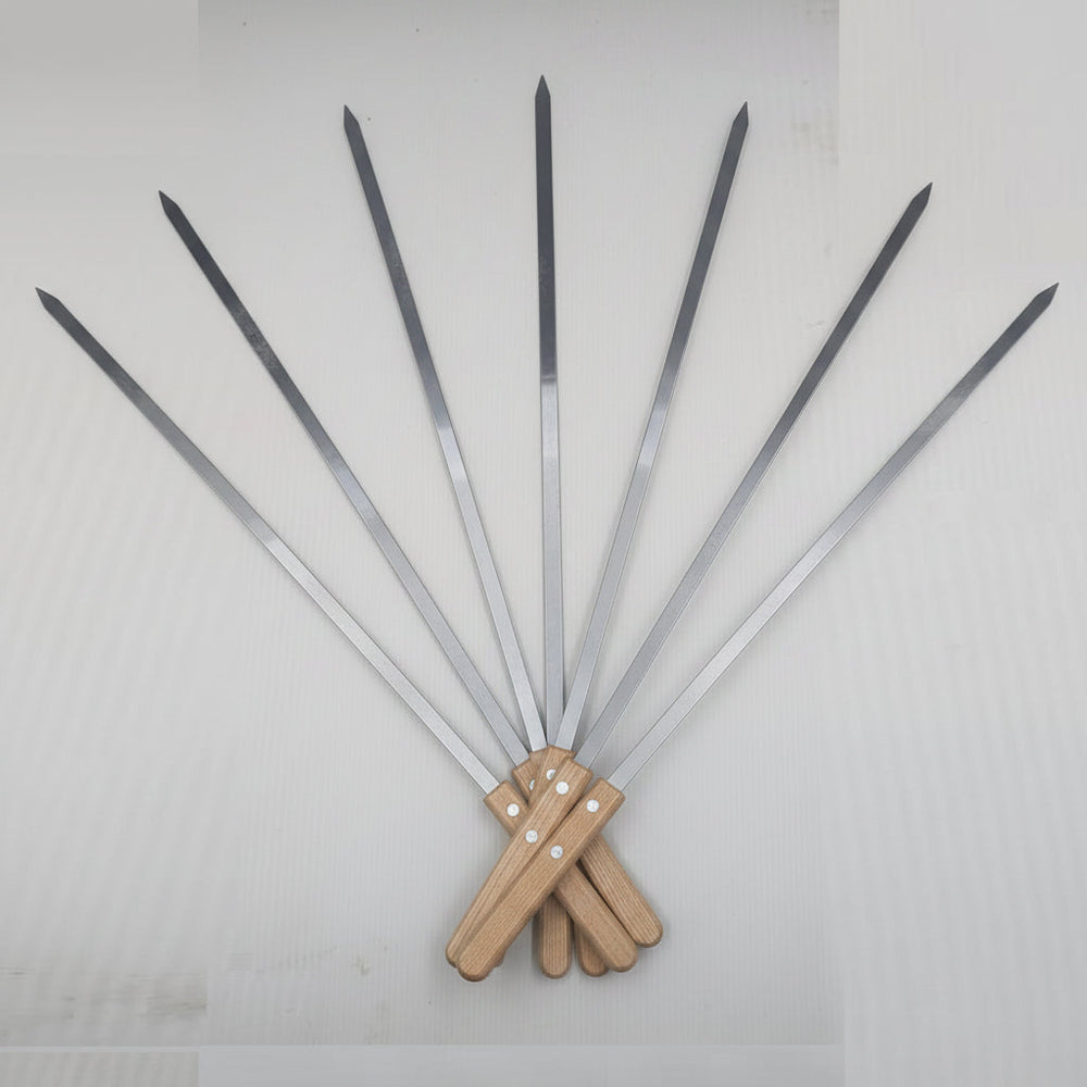 Premium Stainless Steel BBQ Skewers with Wooden Handle – Seekh Kabab Rods (3 & 6 Piece Set)