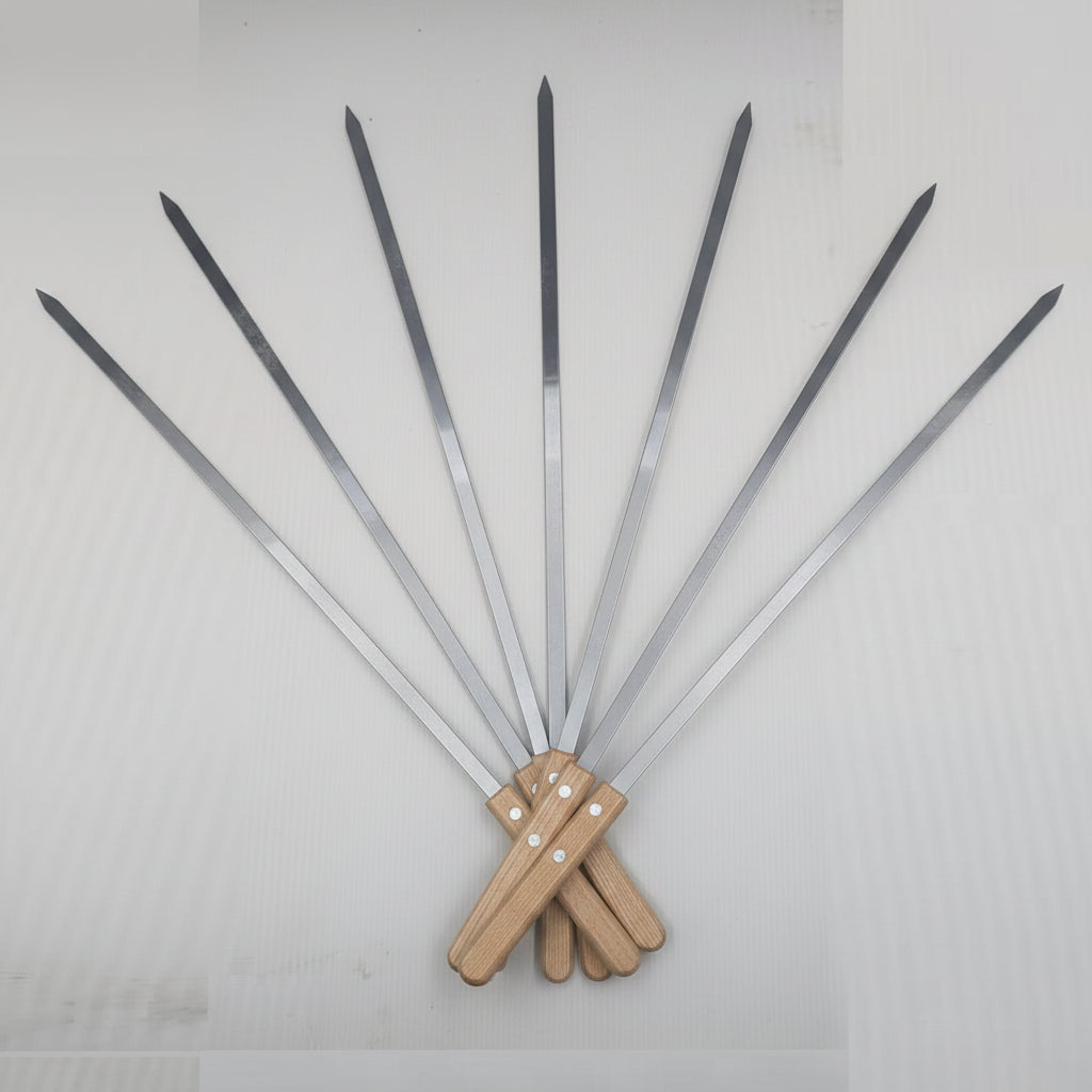 Premium Stainless Steel BBQ Skewers with Wooden Handle – Seekh Kabab Rods (3 & 6 Piece Set)