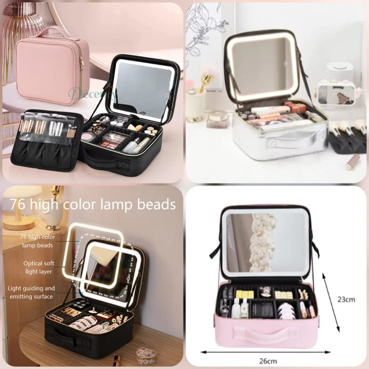 LED Makeup Mirror Organizer Bag – LED Rechargeable Travel Beauty Case