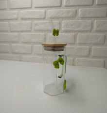 Green Bow Hexagonal Glass Tumbler with Straw