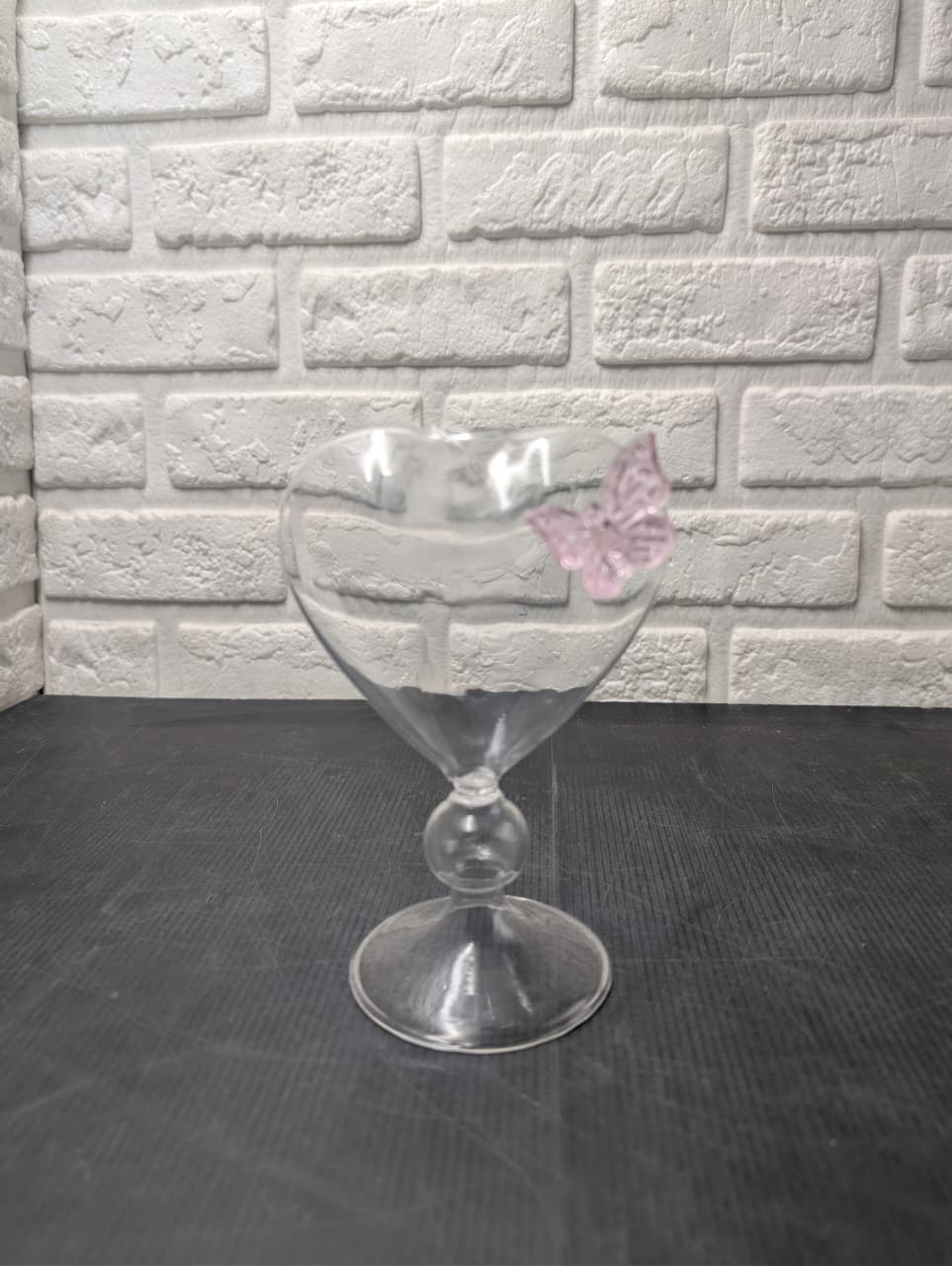 Heart Shaped Glass Butterfly Tumbler with Straw