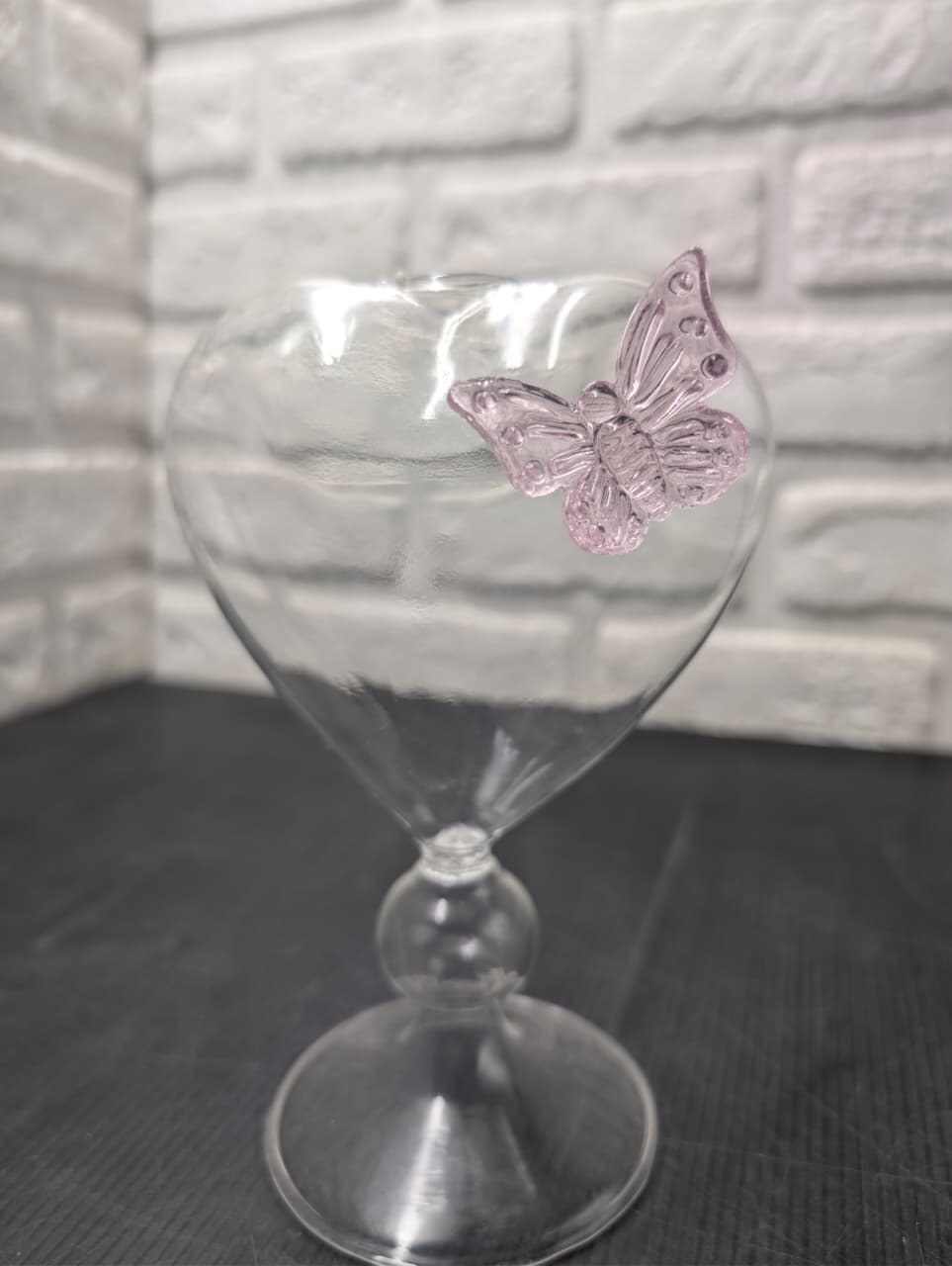 Heart Shaped Glass Butterfly Tumbler with Straw