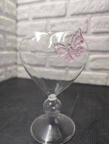 Heart Shaped Glass Butterfly Tumbler with Straw