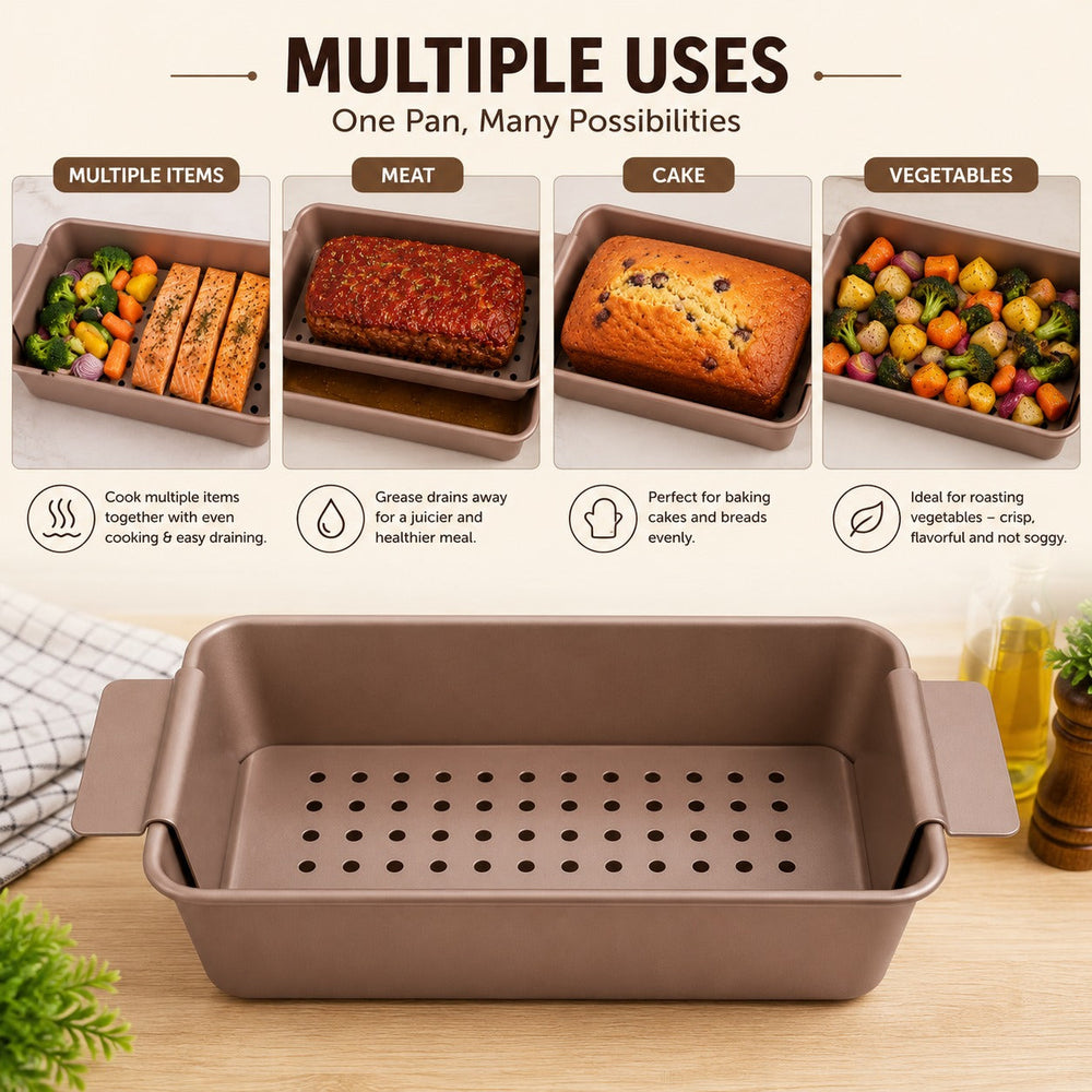 Meatloaf Pan with Drain Tray | Bread Loaf Pan with Insert