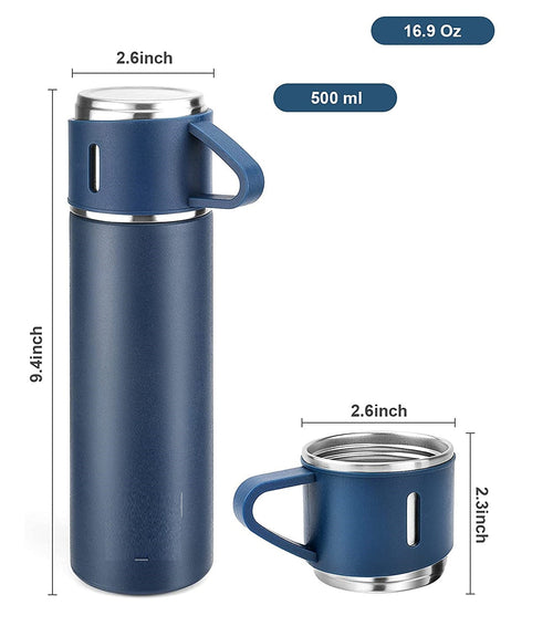500ml Stainless Steel Vacuum Insulated Thermos Flask With 3 Cups