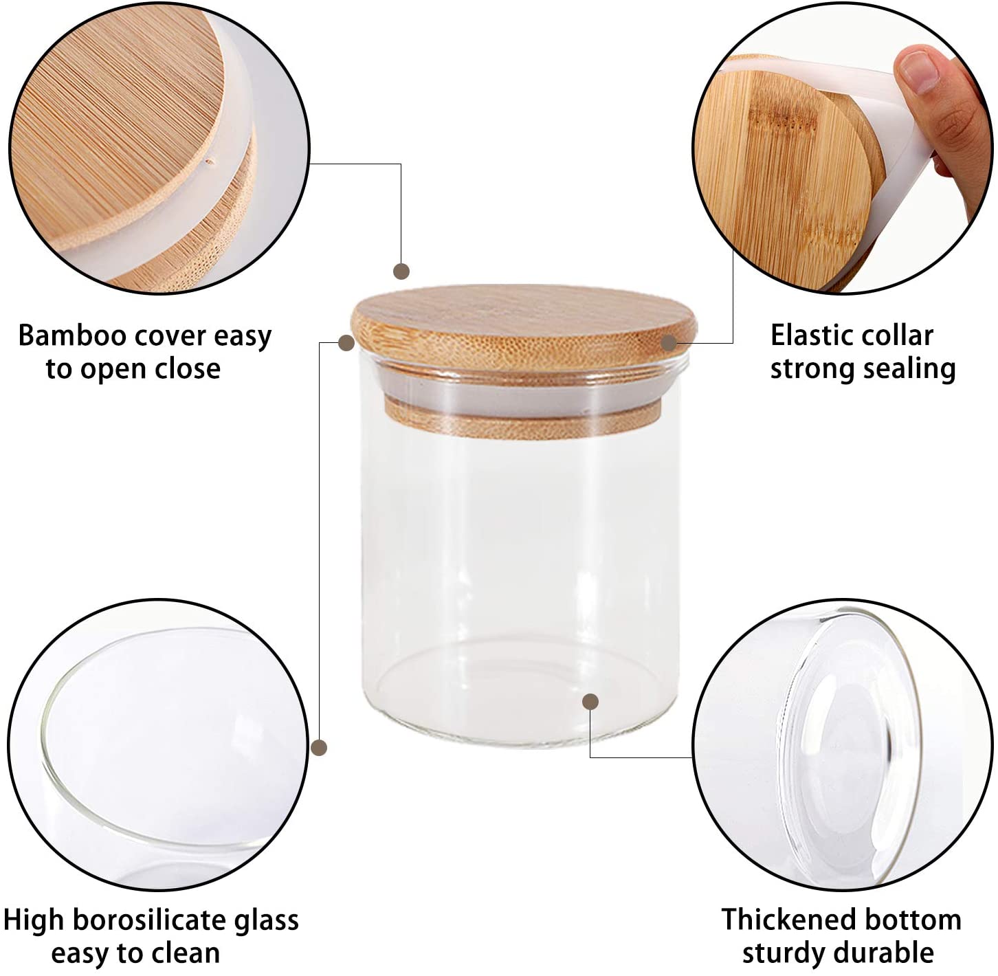 Set of 3 - Kitchen Glass Jars With Wooden Bamboo Lids