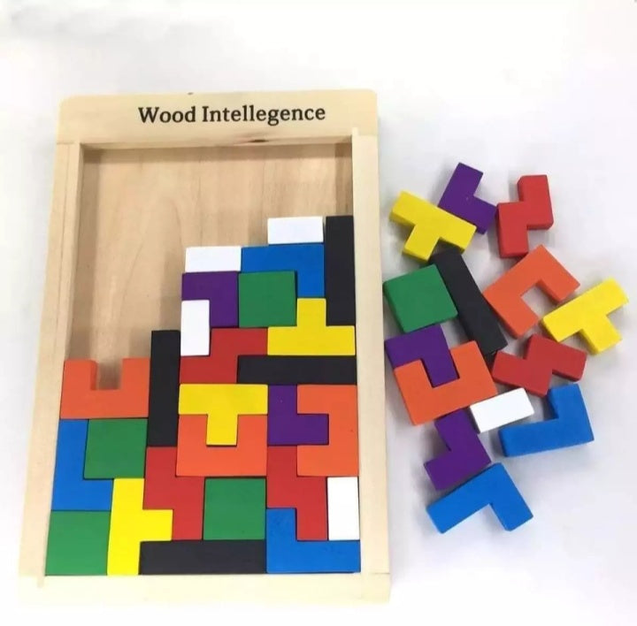Multicolor Wooden Tetris Puzzle Blocks Board For Kids Early Educational Toys