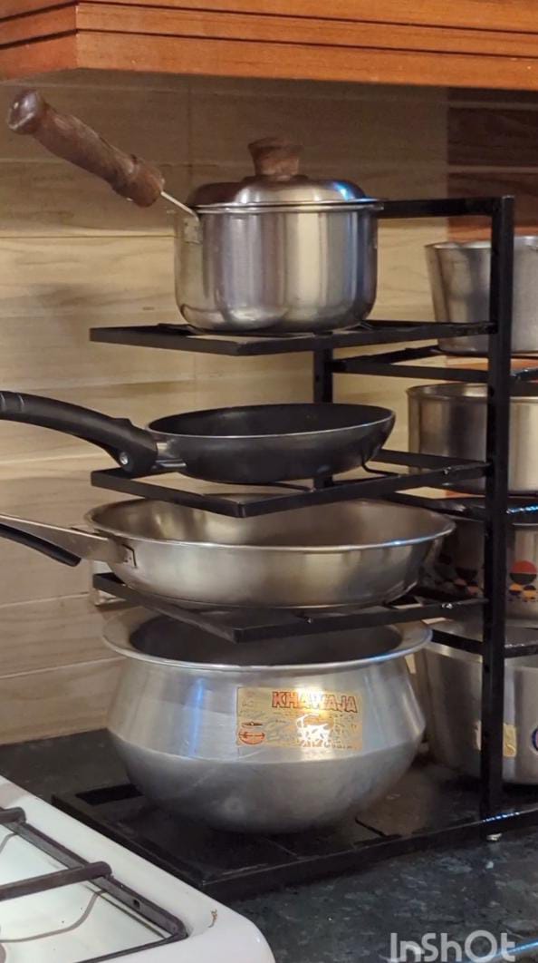 Adjustable 8-Shelf Pot Stand Rack | Space-Saving Kitchen Organizer for Cookware