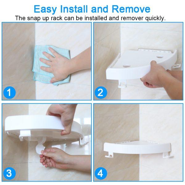 Multipurpose Quick Fix Corner Triangle Shelf SnapUp Stable Easy Wall for Bathroom Kitchen Room Space Saver Rack