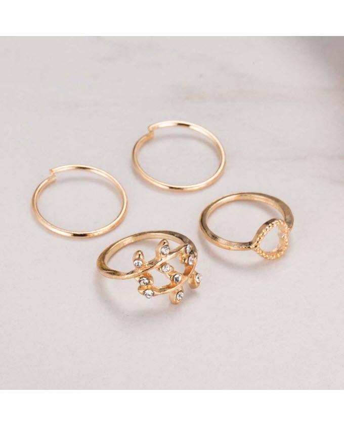 Pack of 4 - Golden Alloy Gold Plated Rings For Women